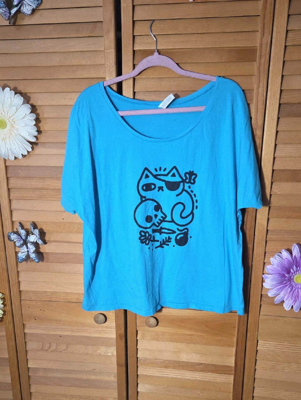 Bella Canvas Teal Blue Cat Skull Graphic Short Sleeve Tee